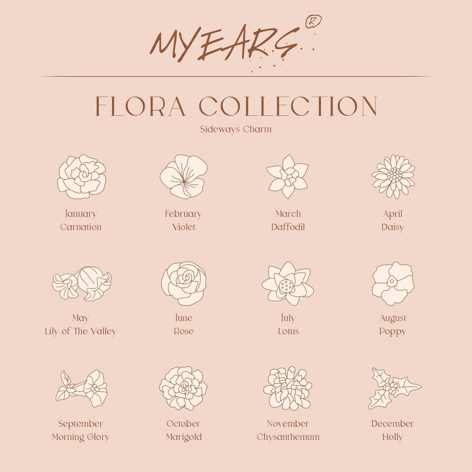 14K Gold Birth Flower Bracelet for Women – Adjustable Floral Charm Jewelry
