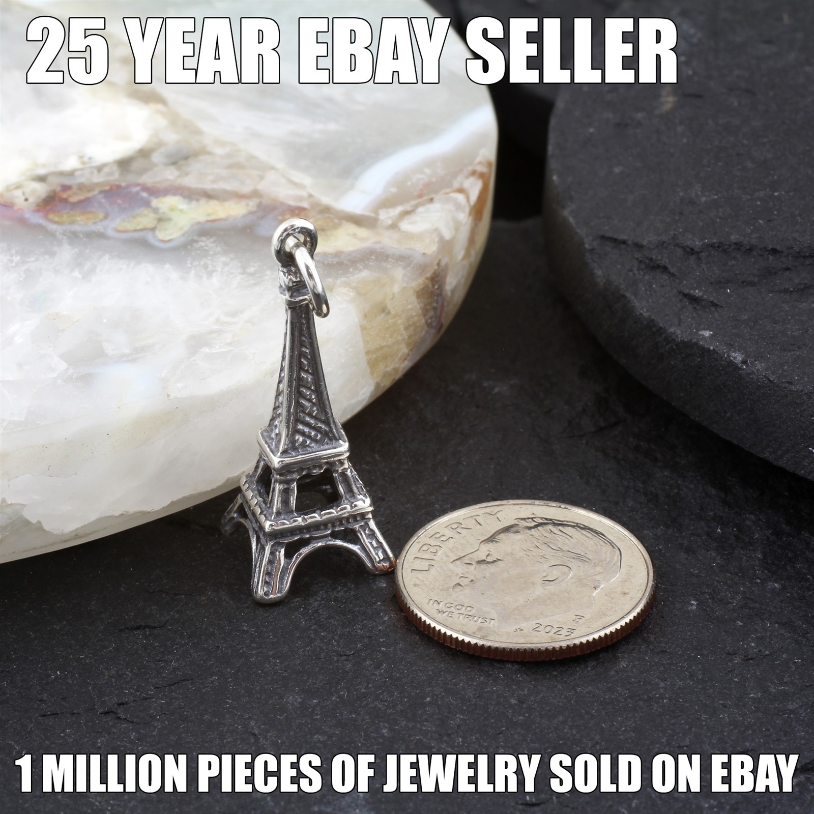 Guaranteed 925 Sterling Silver 3D Eiffel Tower Paris France Charm Pendant