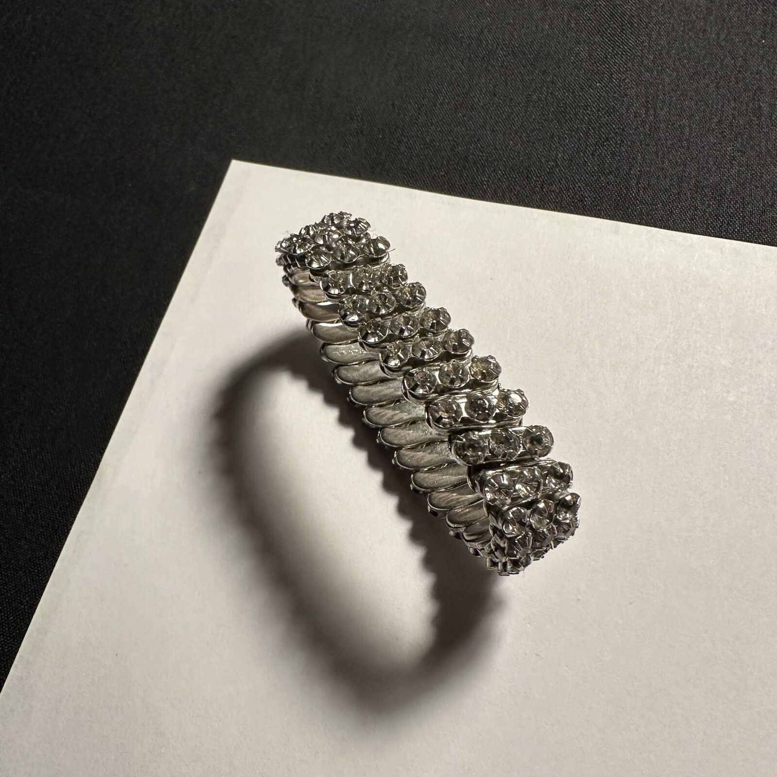 Women’s Silver Tone / Rhinestone Expansion Stretch Bracelet 6 1/4 Inch