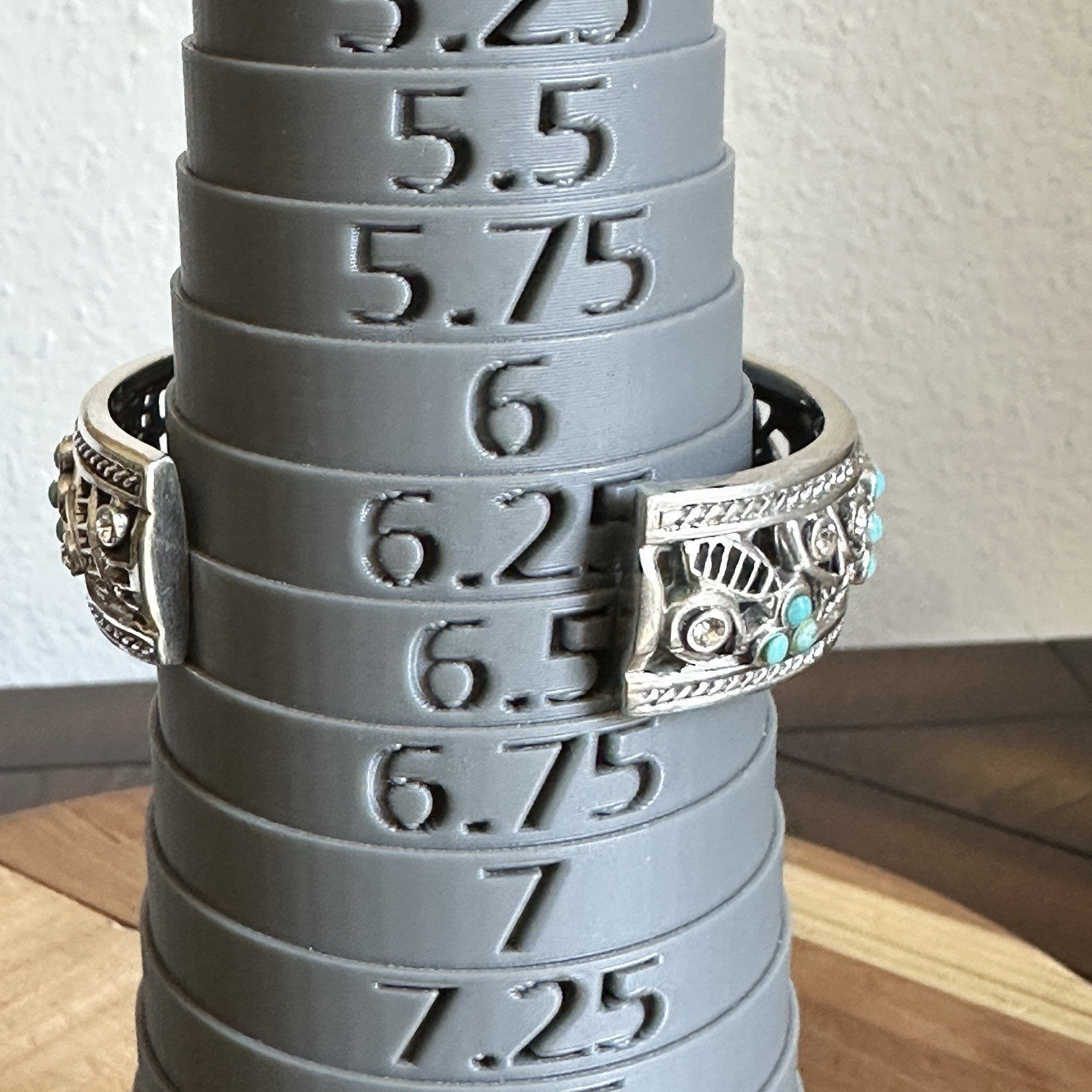 Barse Open Cuff Bracelet 6.5 Inch Turquoise Clear CZ Floral 925 Sterling 53.8g