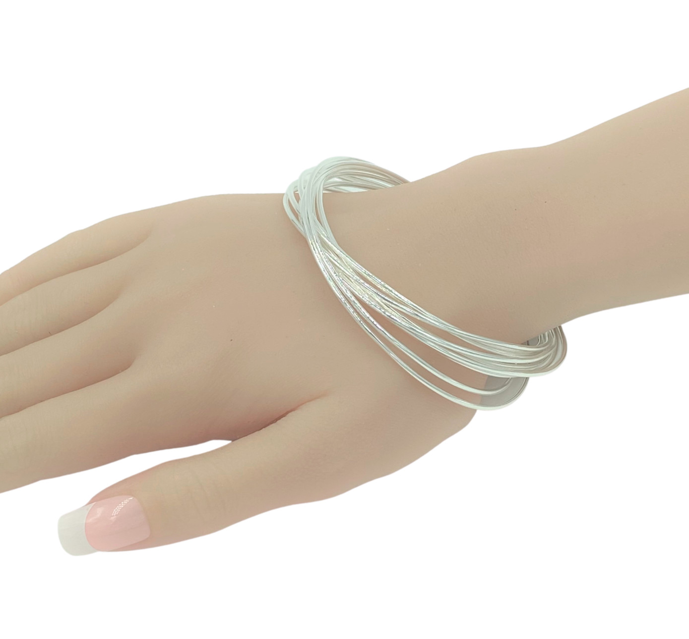 Women’s Large Wrist Classic Ten Ring Bangle Bracelet Sterling Silver