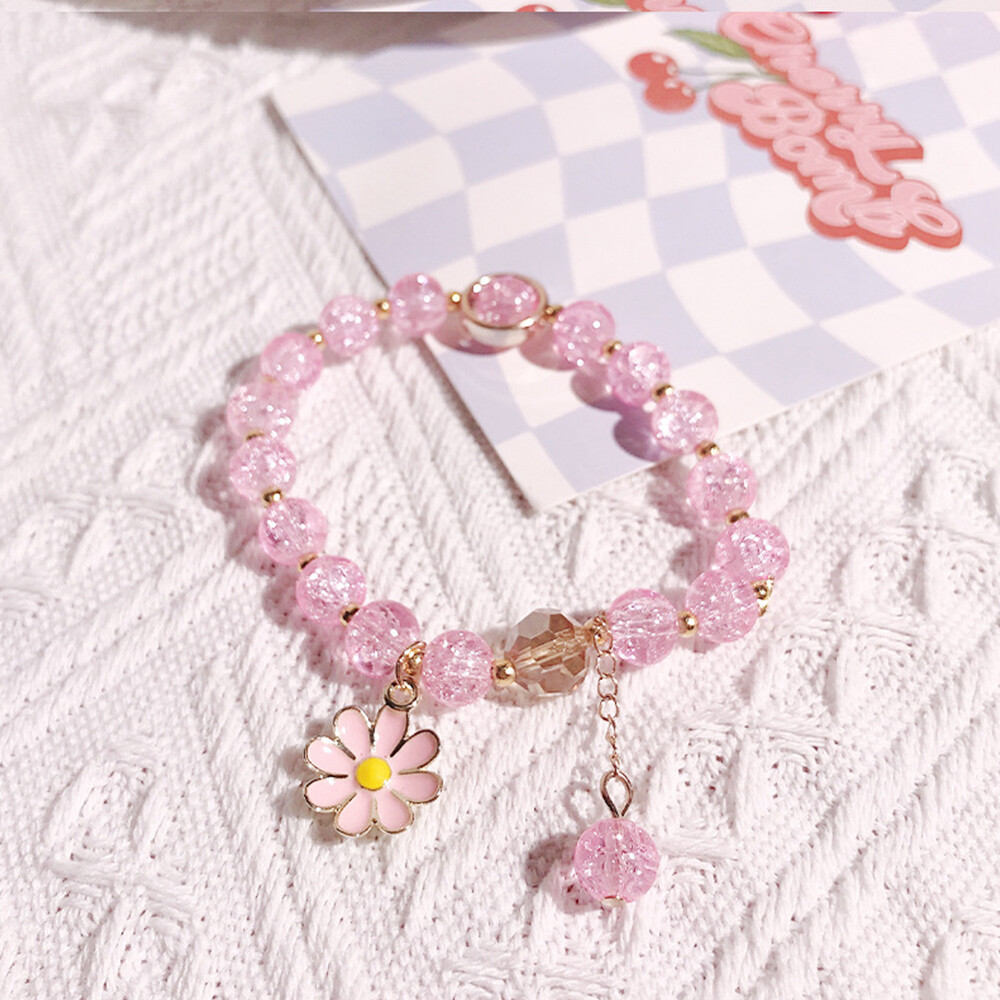 Women Beads Bracelet Daisy Pendant Chain Colorful Crystal Wristband Sweet Gift