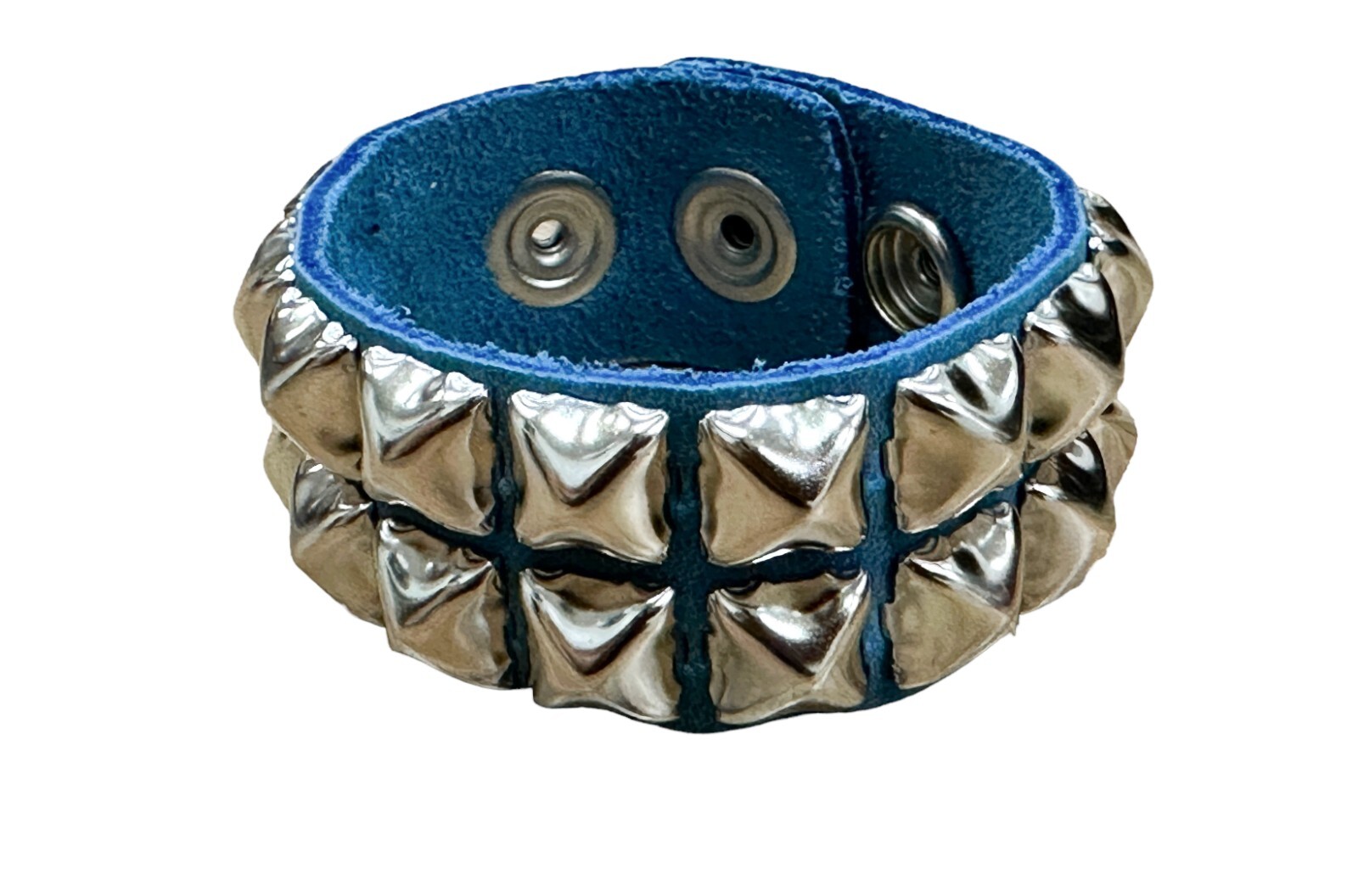 Blue Leather Bracelet Men Women Fashion Studded Cuff Wristband Punk Goth Rave