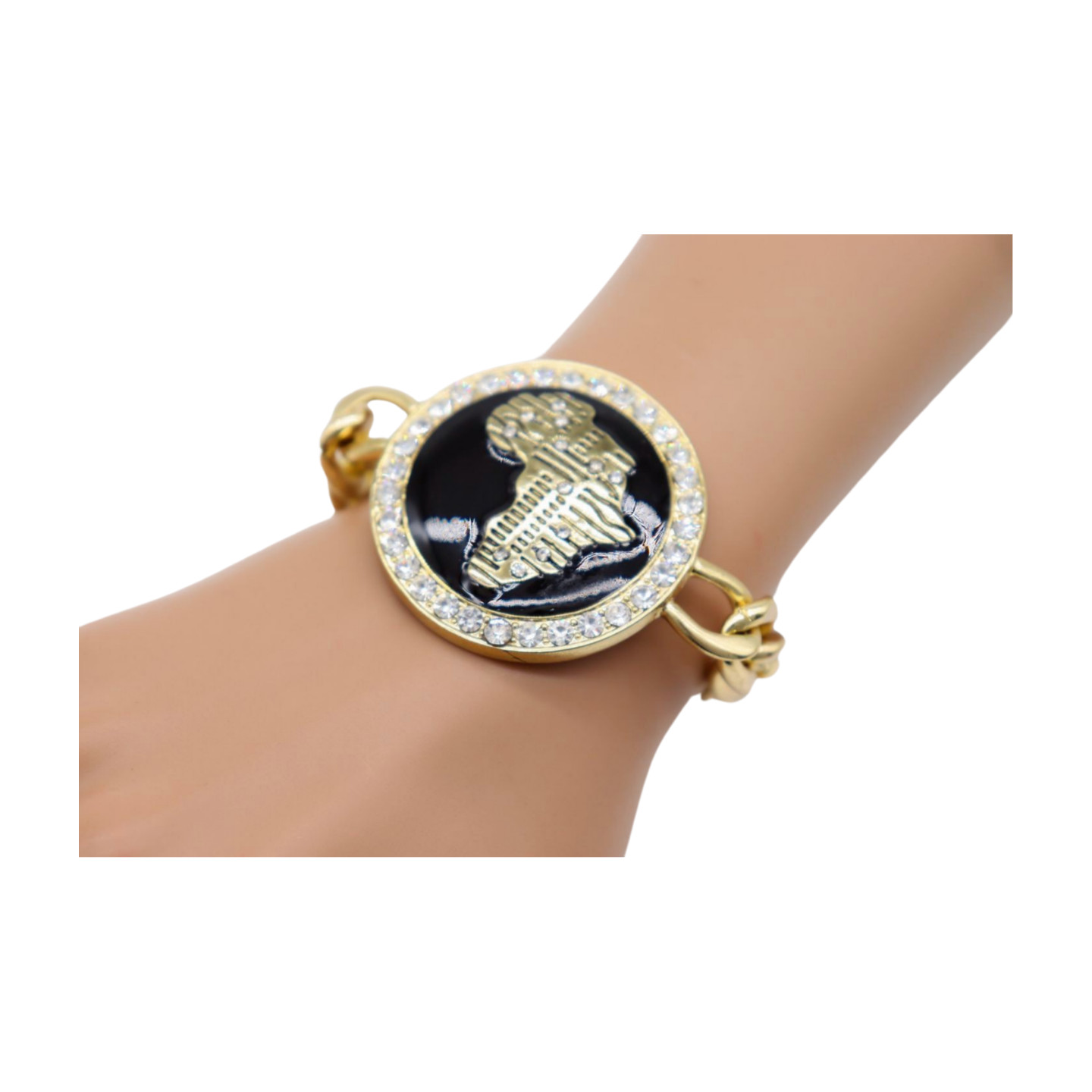 Women Hip Hop Fashion Jewelry Bracelet Gold Metal Chain Africa Continent Charm
