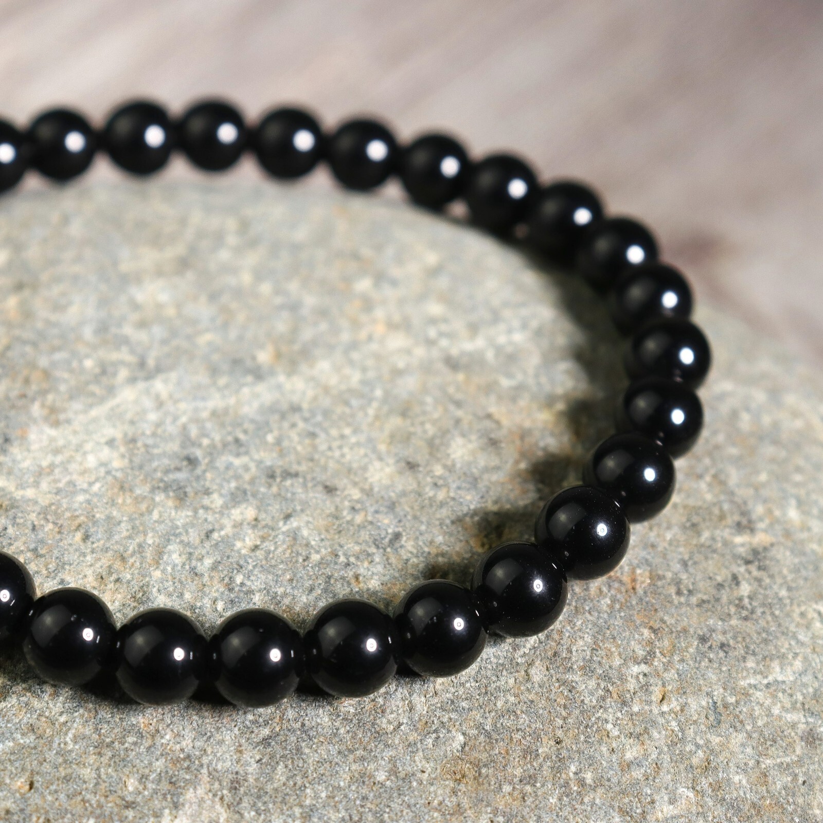 Natural Black Tourmaline 6mm Beads Healing Protection Women Stretch Bracelet
