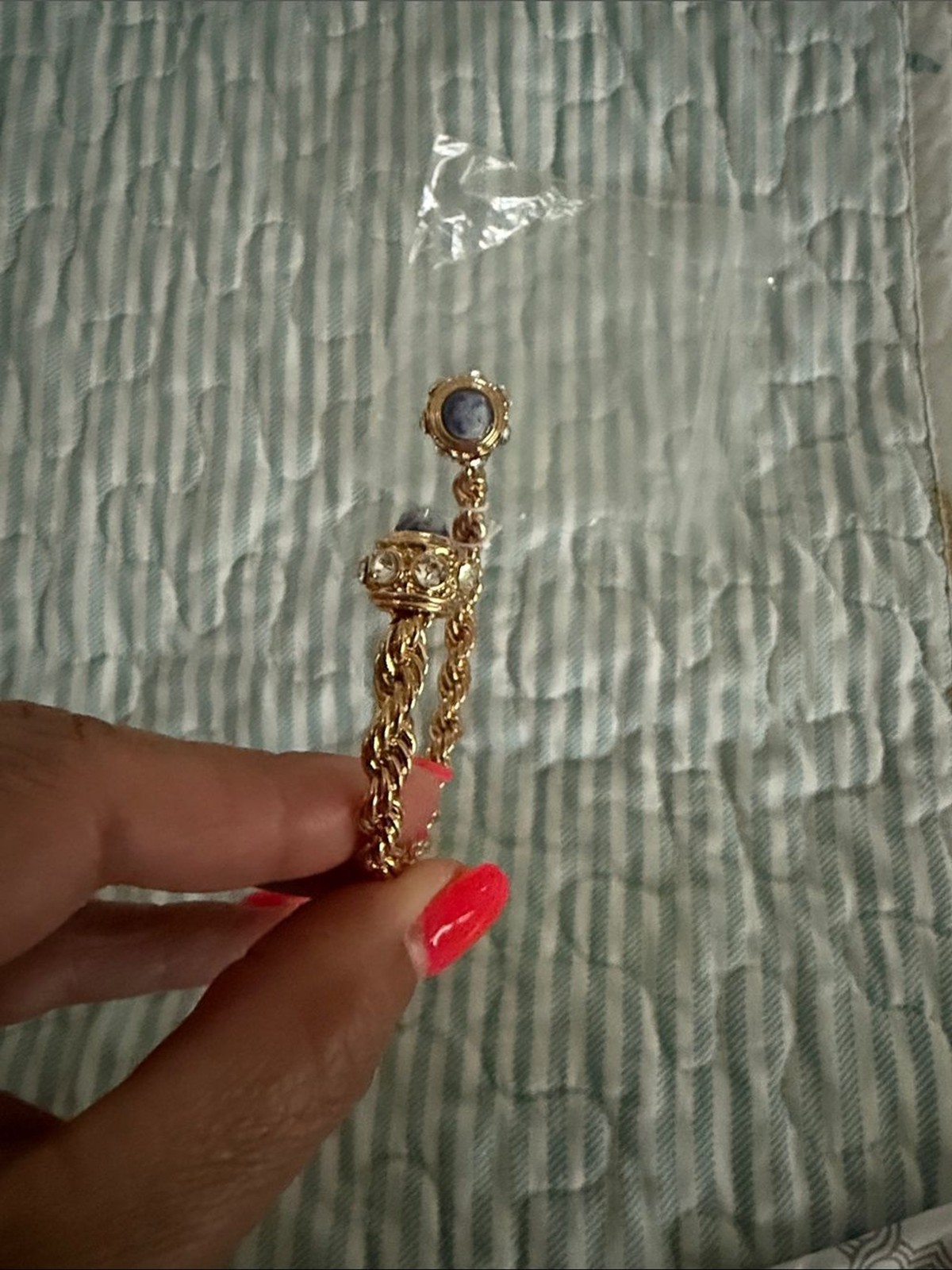 Gold-Tone Open Cuff Bracelet with Blue Stone Accents
