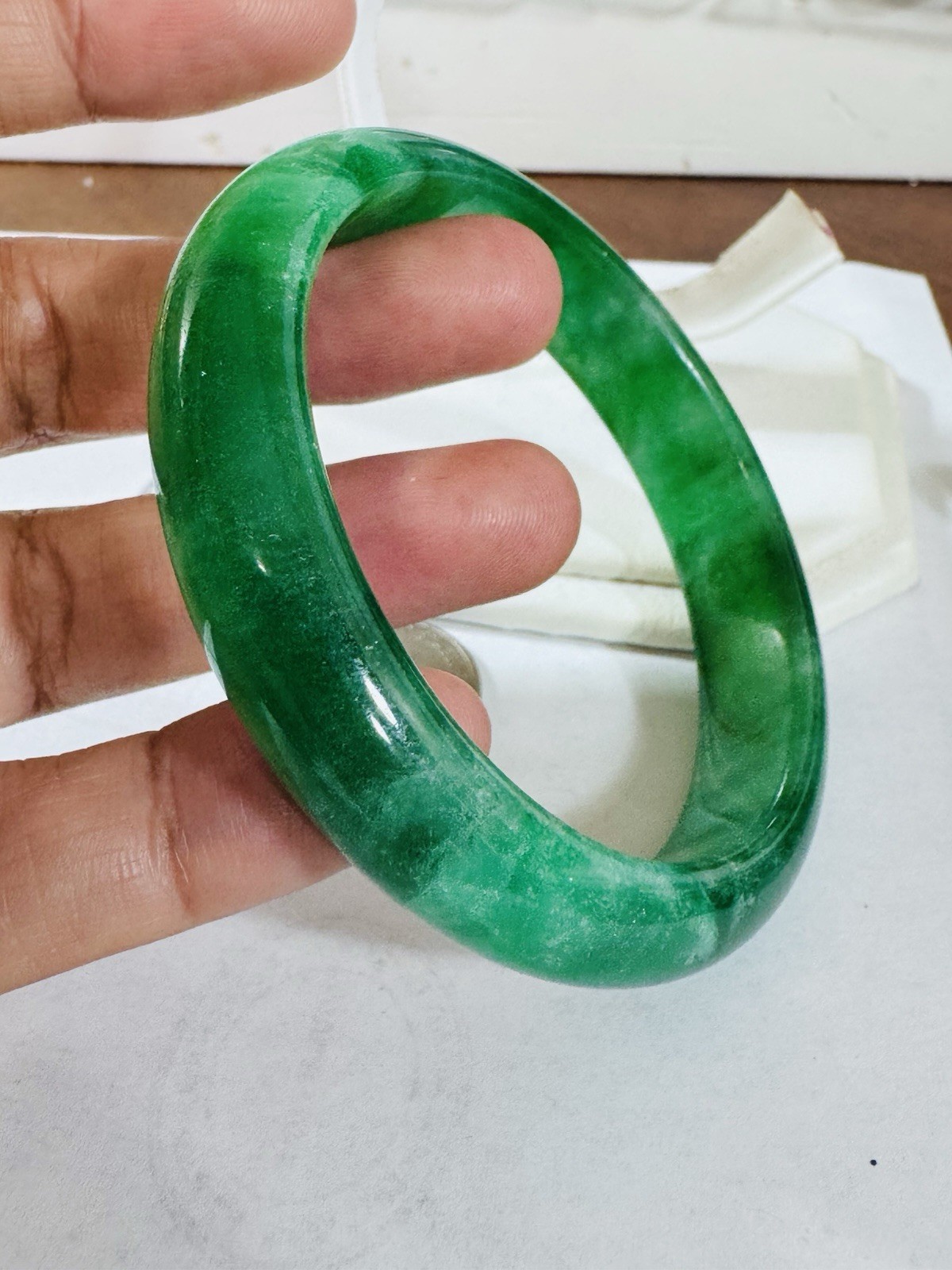 Real Jade High Grade Emerald Green Bangle Fits 5”-6.5”inch 15-16cm 55.8g 13mm
