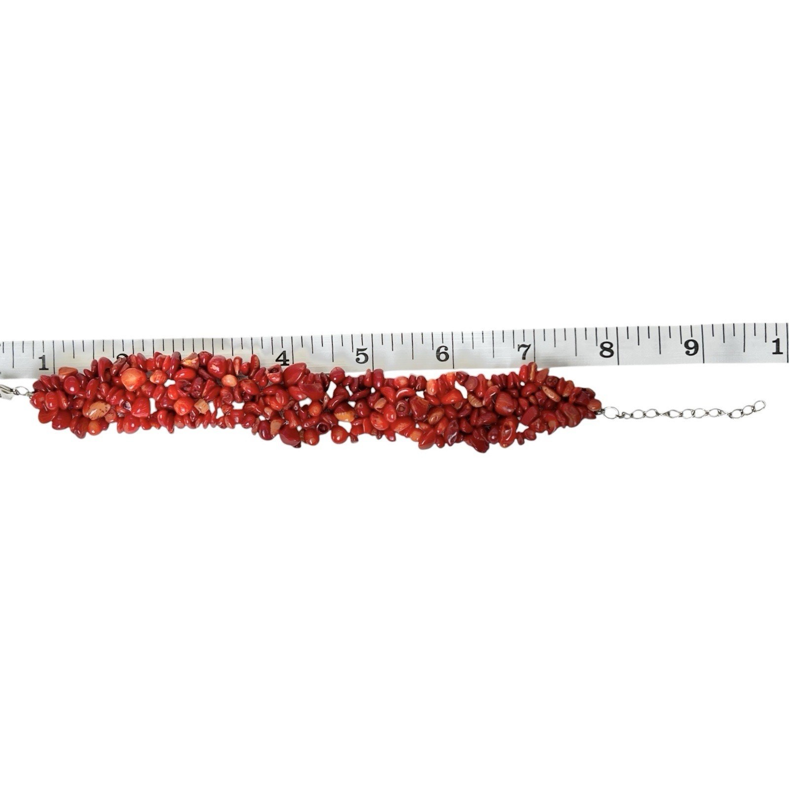 Red Coral Chip Bracelet Chunky Layered Cluster Beads Clasp Statement Artisan