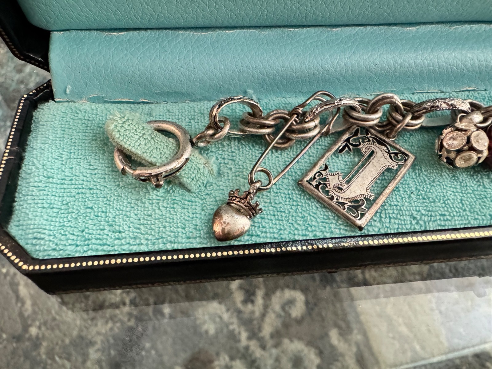 vintage Juicy Couture silver bracelet with charms in box