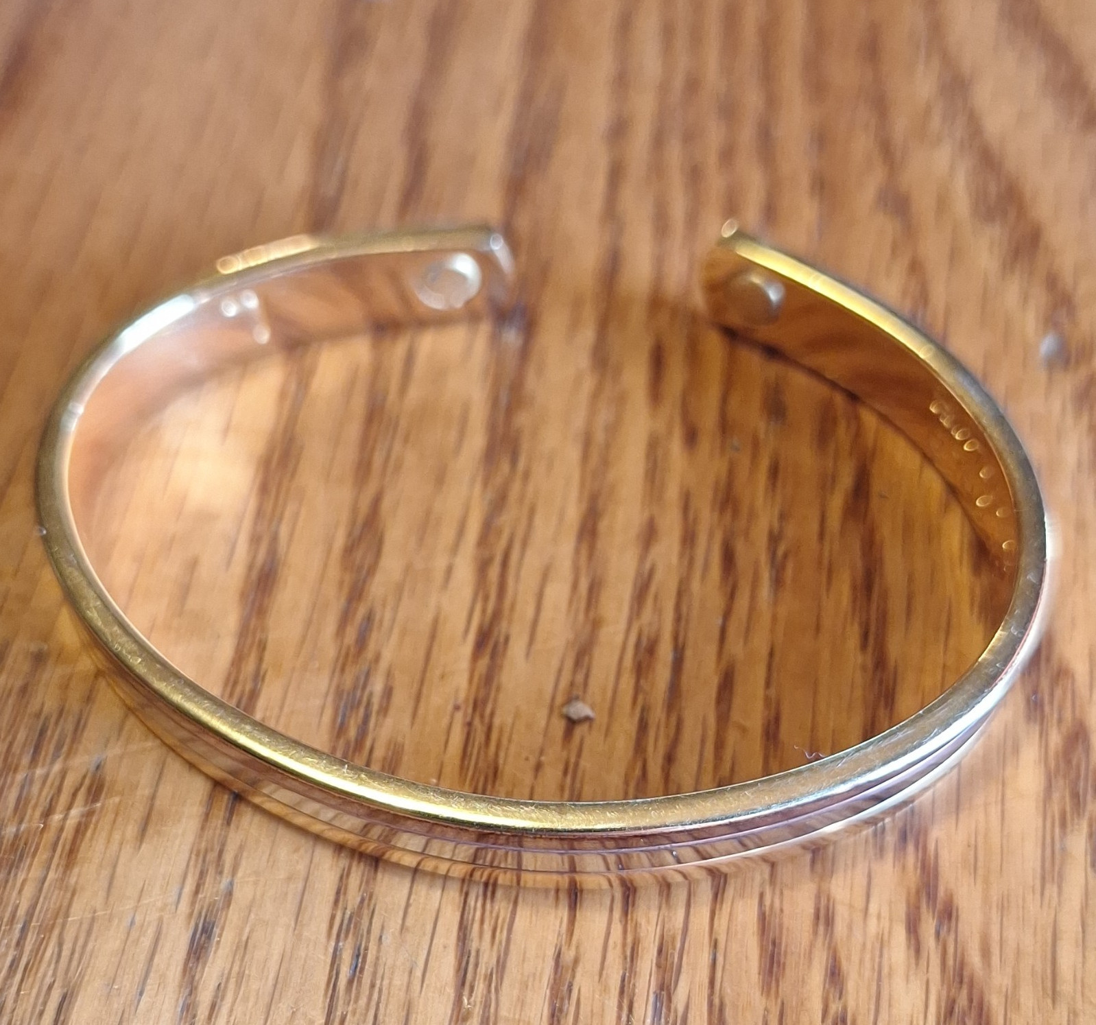 24K Yellow Gold Magnetic Open Cuff Bracelet Signed Sizable No Stone