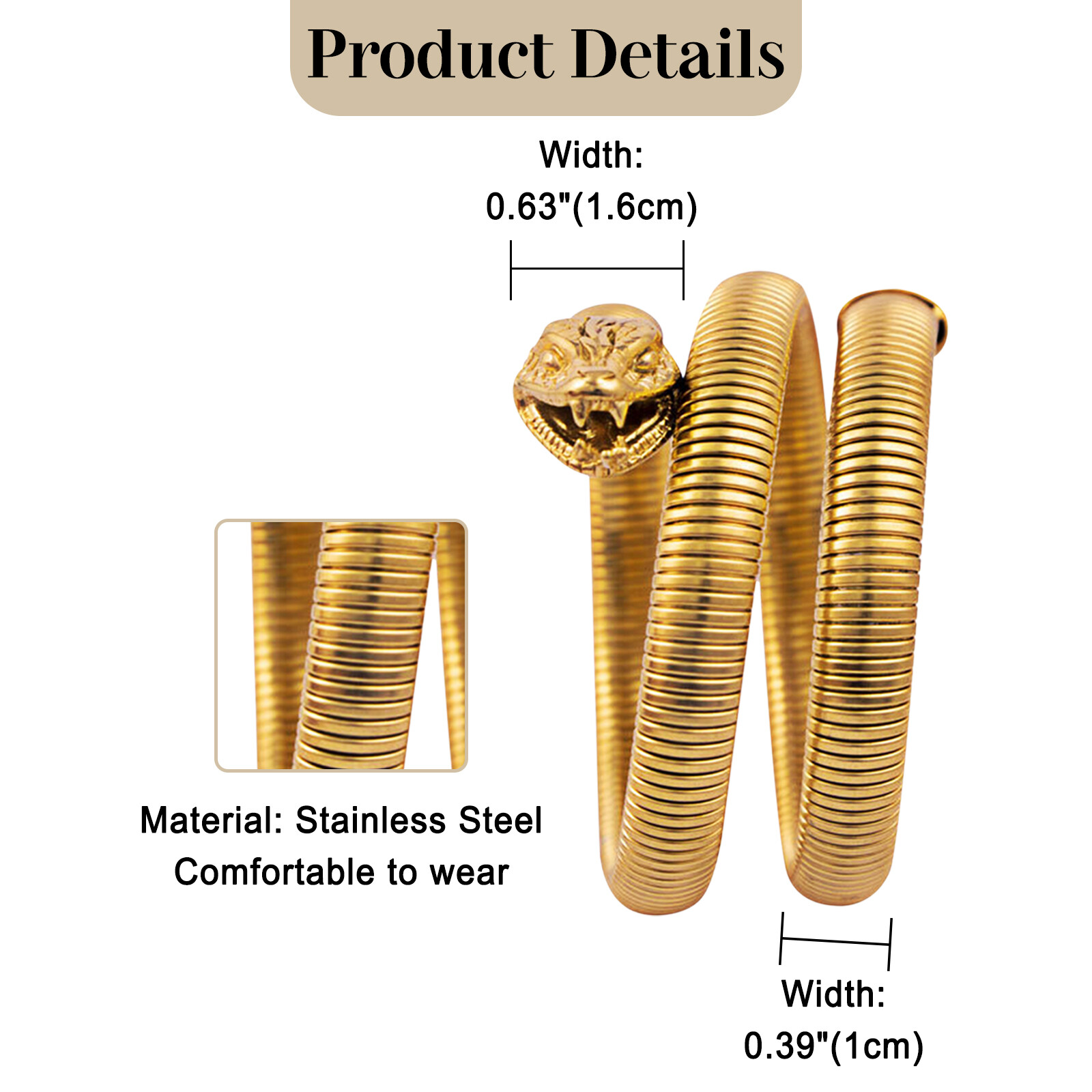 Women’s Mens Chunky Snake Wrap Bracelet Gold Plated Layered Cuff Stainless Steel