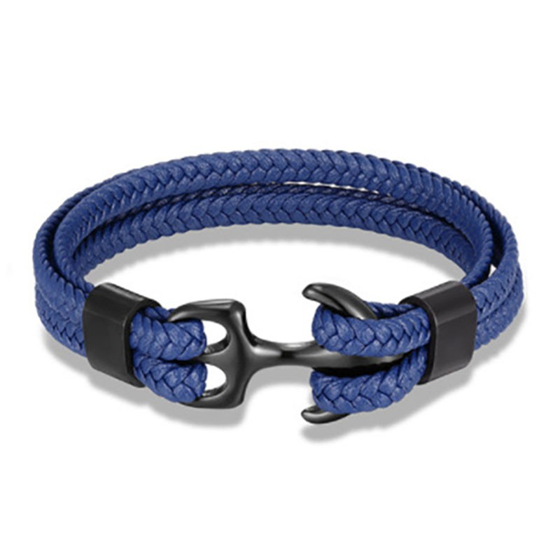 SMITH Cool 7 Inch Mens Blue Nylon Minimalist Gold Plated Anchor Bracelet For Men