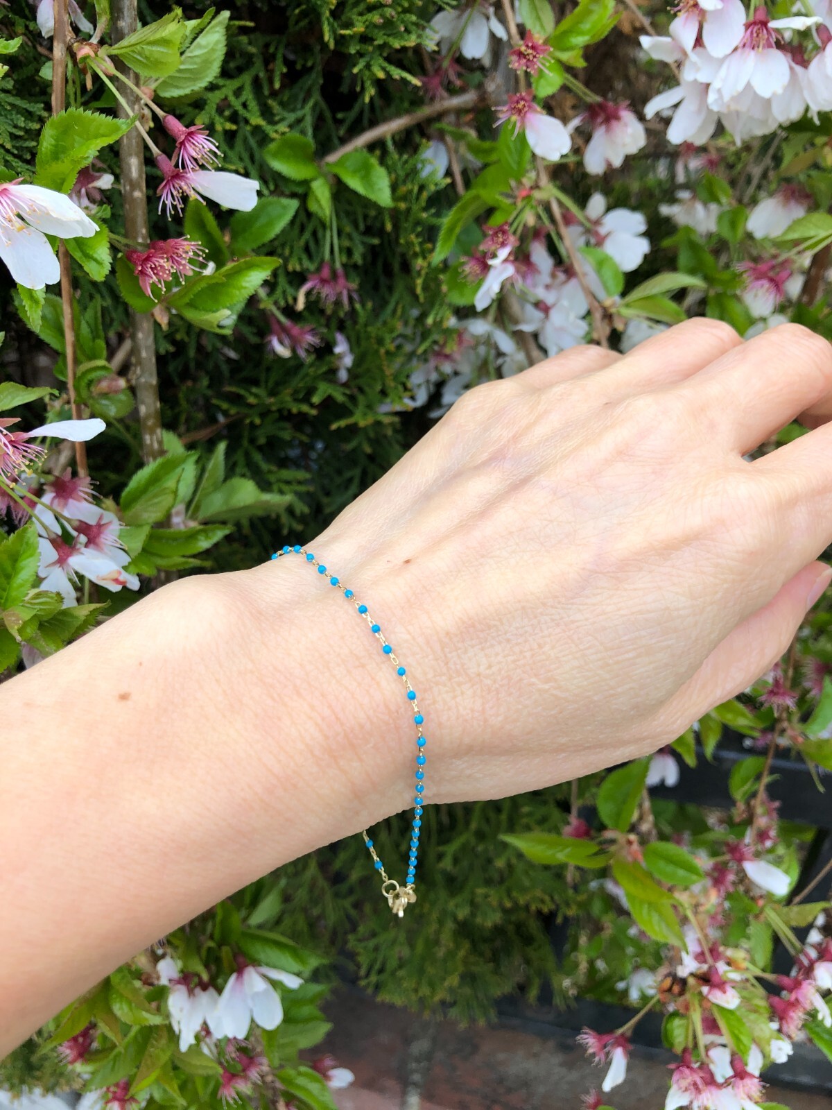 925 Sterling Silver Gold Blue Bead Beaded Bracelet Dainty Bead 1mm 6.5-7.75″