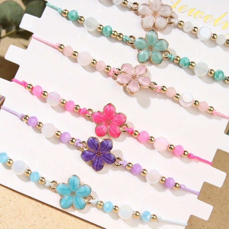 6Pcs Pastel Flower Beaded Bracelets Cute Summer Jewelry Gift for Women