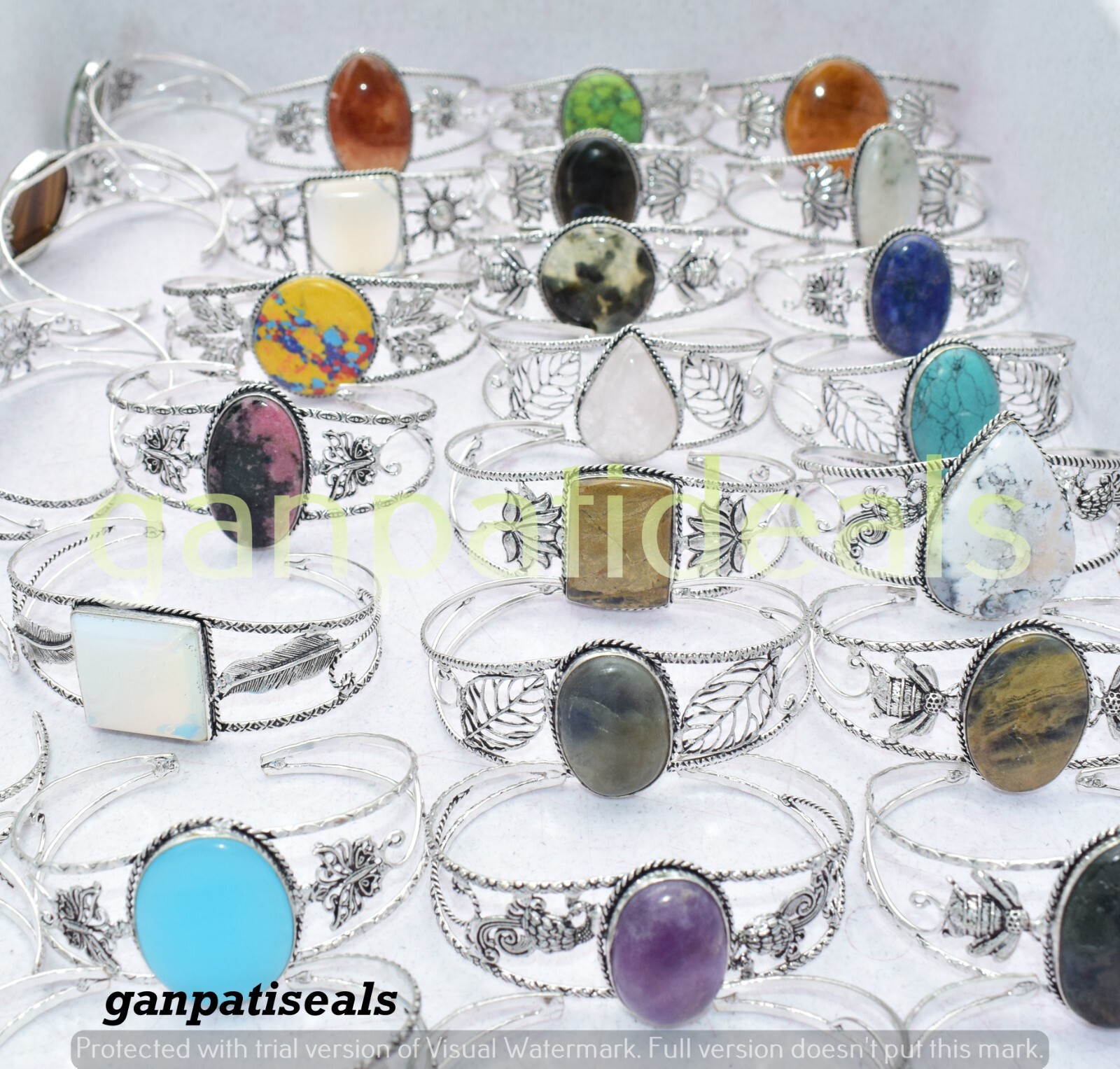 Labradorite & Mix Big Gemstone Bangles Wholesale Lot 925 Sterling Silver Plated