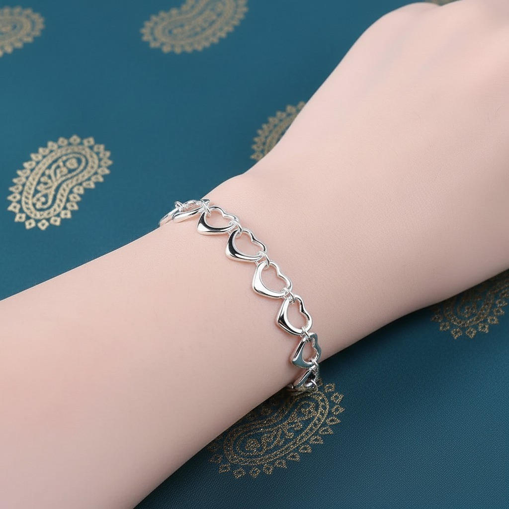 925 Sterling Silver Heart Chain Bracelet for Women – Charm Jewelry Gift