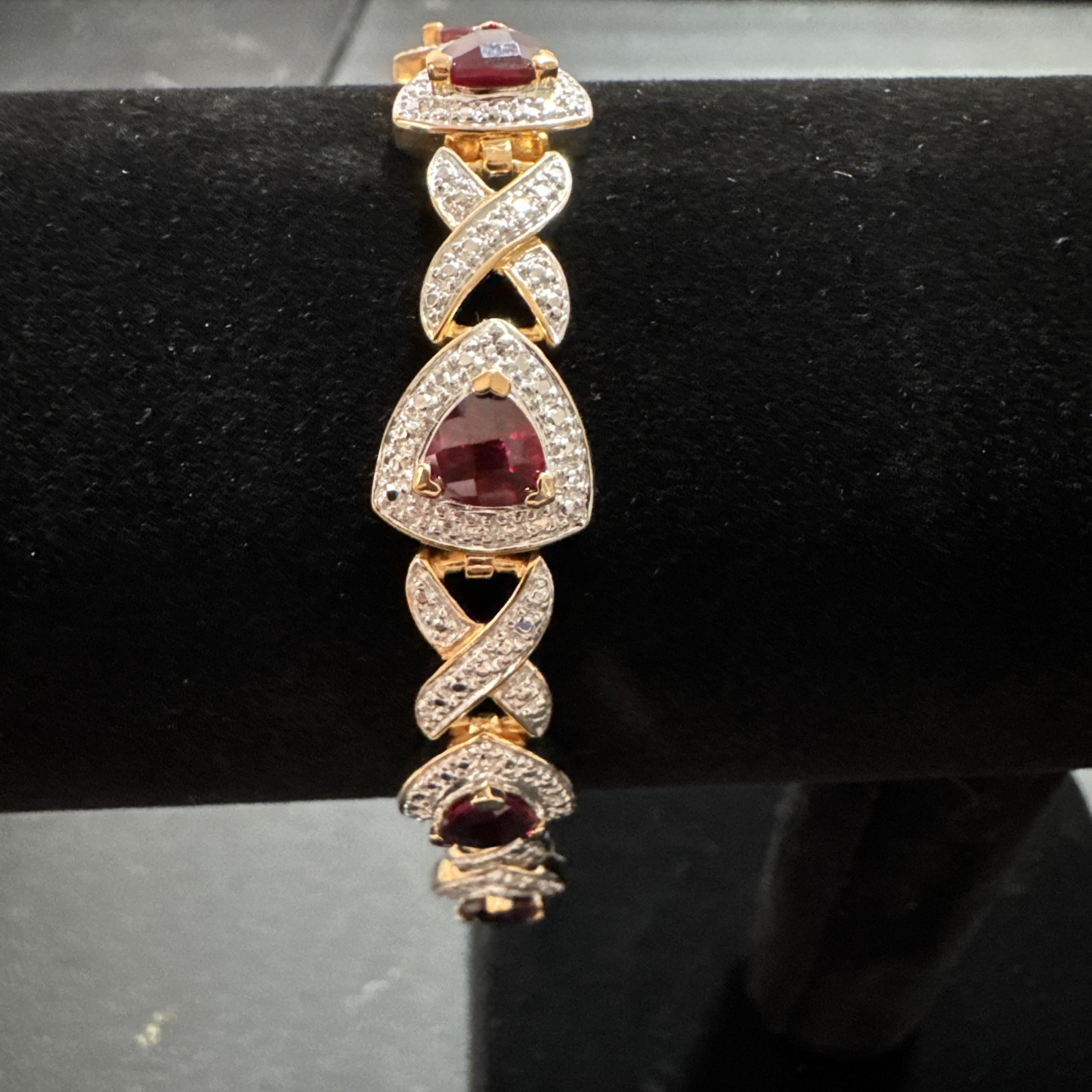18k Yellow Gold Sterling Silver Lab Created Cubic Zirconia Pave Bracelet 6 3/4”
