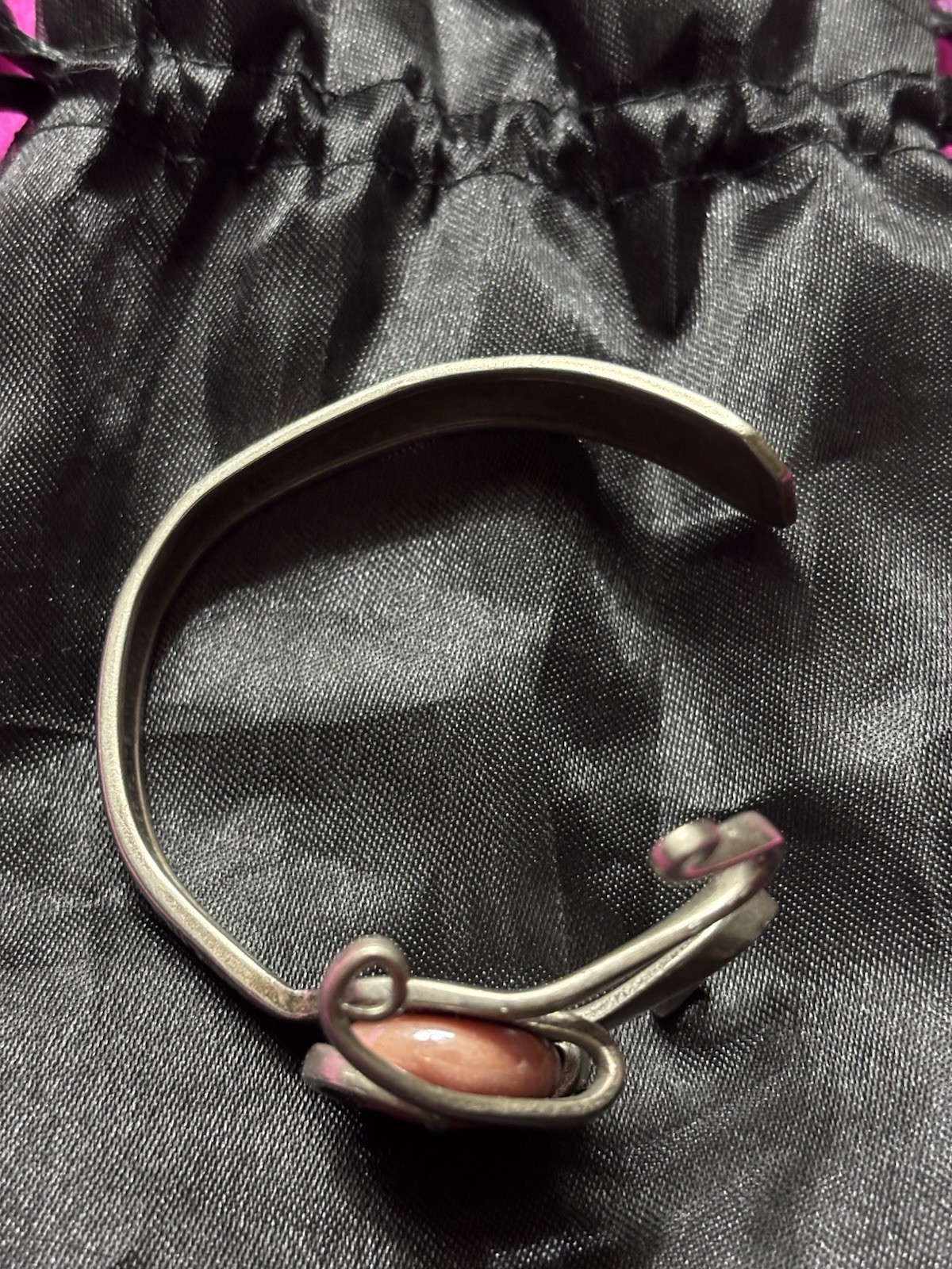 Silver Plated Cuff Bracelet with Round Pink Cabochon