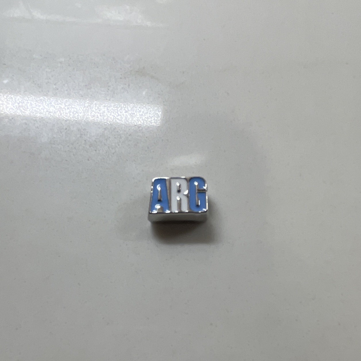 Silver Tone Blue Enamel Letter Charm, Rectangle Shape Argentina world Cup charm