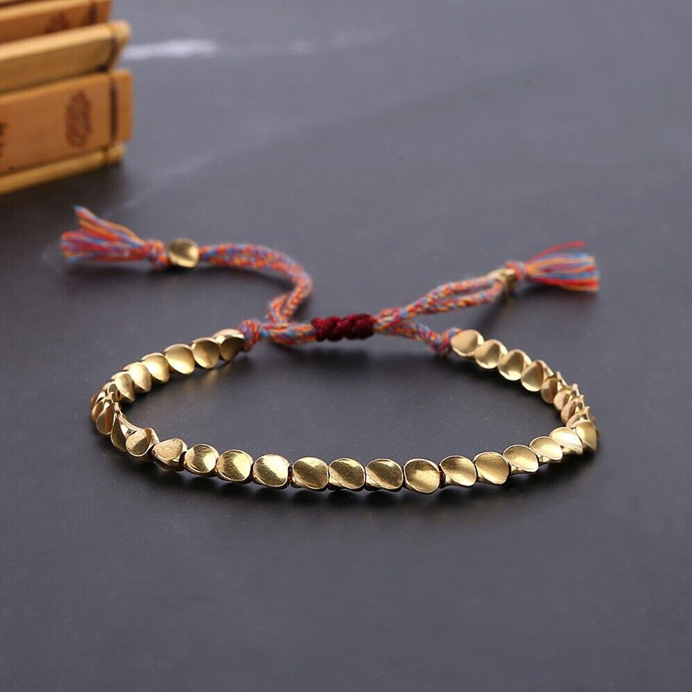 4PCS Handmade Tibetan Buddhist Braided Cotton Copper Beads Lucky Rope Bracelet