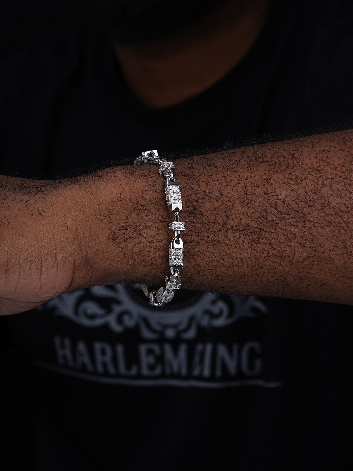 MOISSANITE Men’s Bullet Chain Real 925 Silver Iced Flooded Out Hip Hop Bracelet