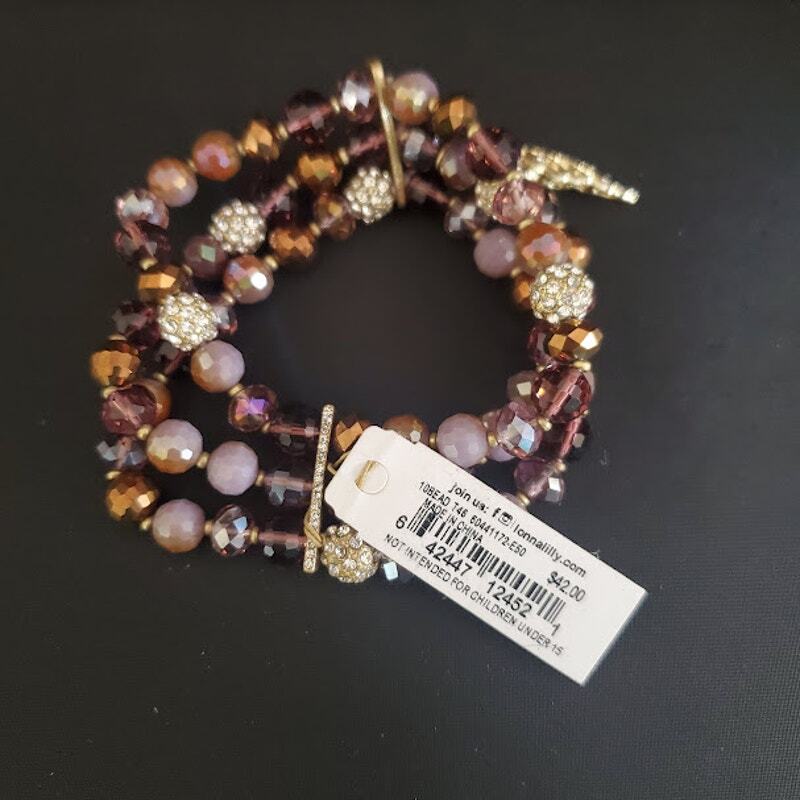 lonna & lilly Stretch Bracelet with Feather Charm Amber and Purple Beads NWT