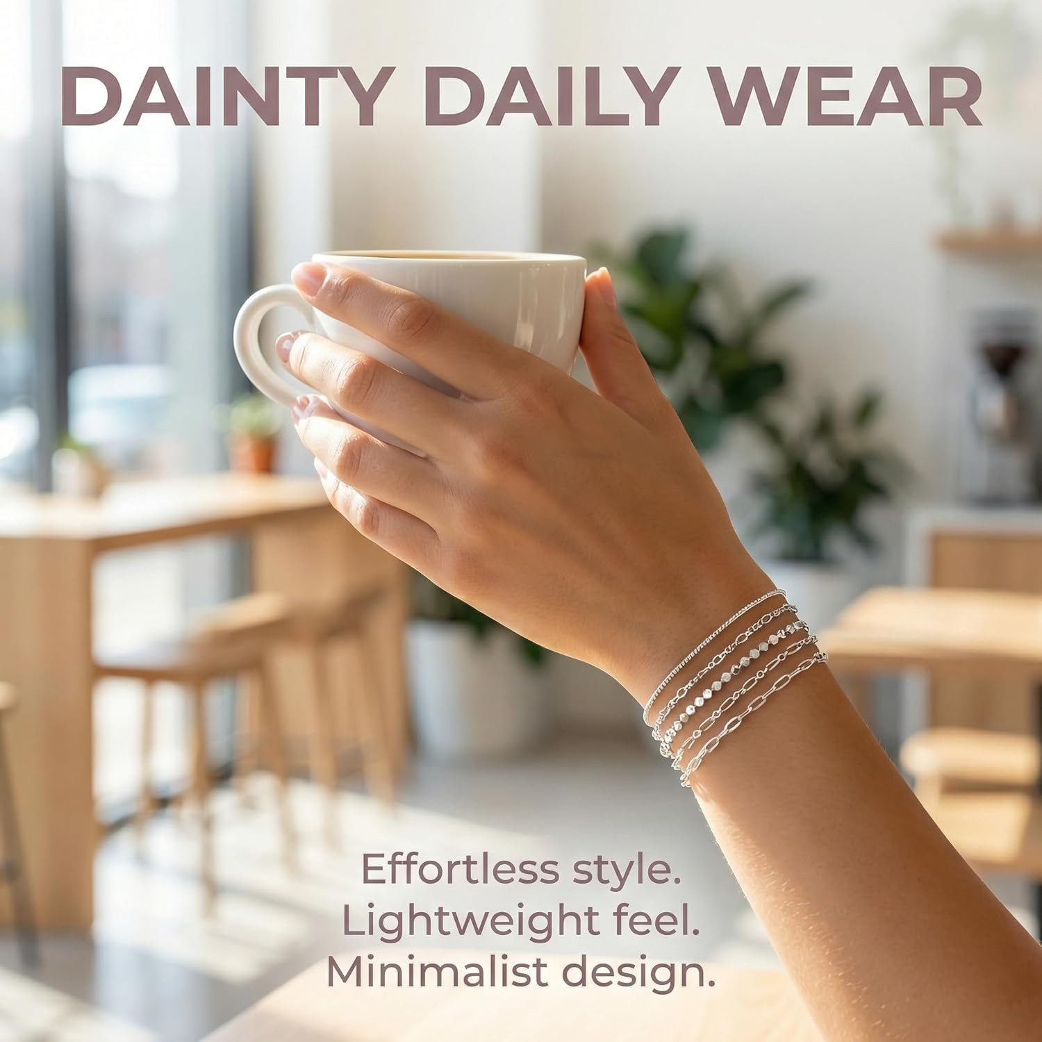 Silver Bracelet Set – Dainty Silver Bracelets for Women, 5 Packs, Waterproof Wom