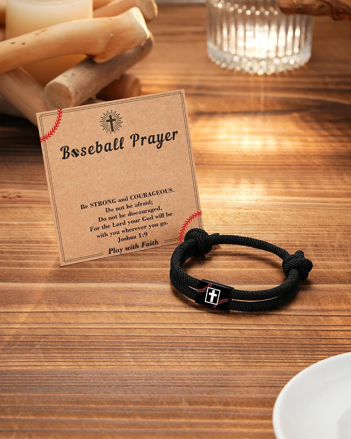 Baseball/Football/Soccer Cross Bracelet Gifts for Boys Teens | Joshua 1:9 Card A
