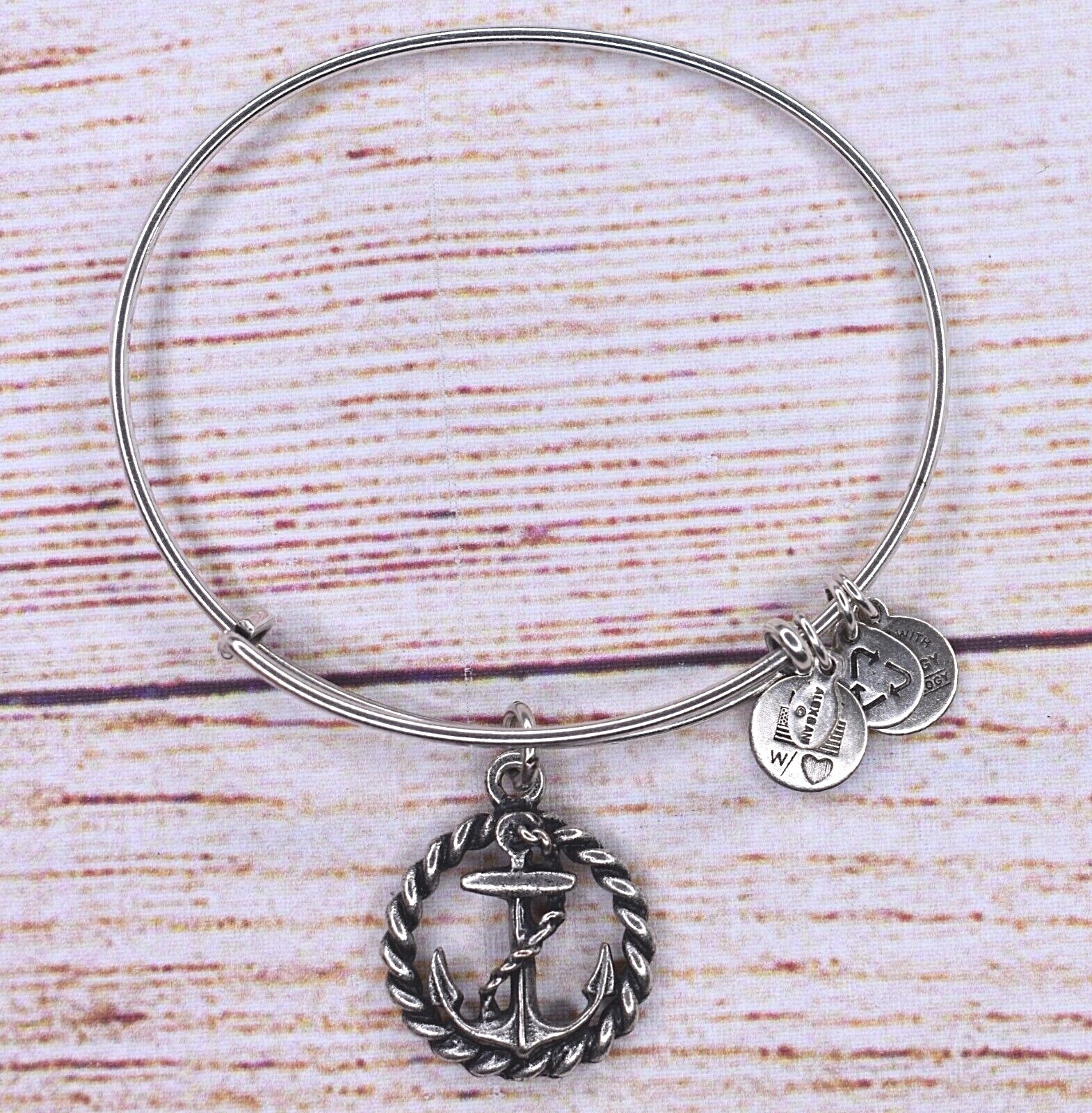Alex and Ani Anchor w/ Circle Rope Charm Silver Bracelet