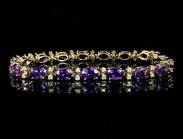 8.67Ct Oval Simulated Amethyst Pretty Tennis Bracelet 925 Yellow Sterling Silver