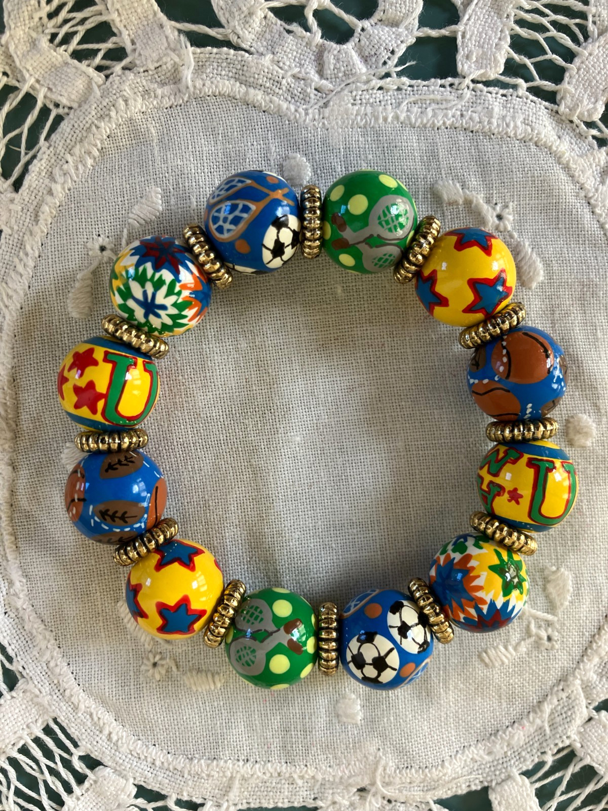 Angela Moore Bracelet SPORTS Soccer Football Basketball Tennis Painted Stretch