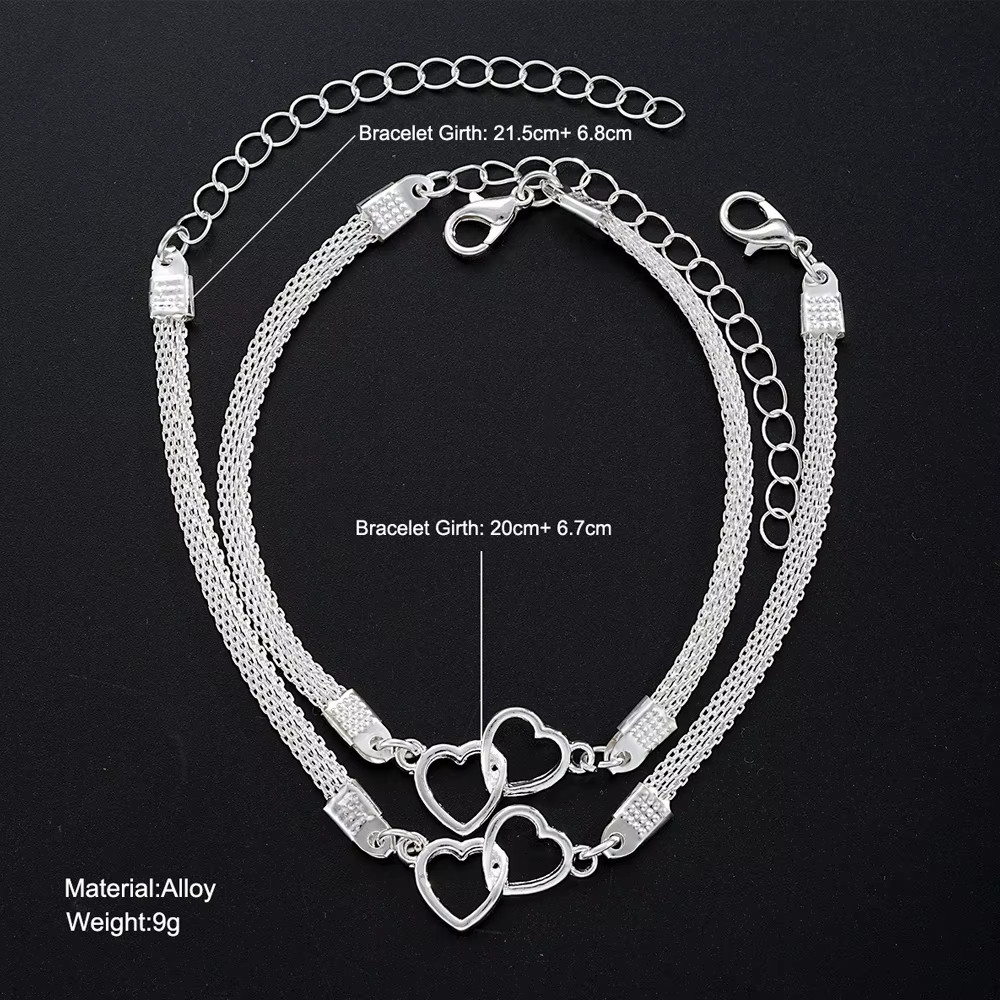 Women’s Fashion Jewelry Silver Color Double Heart Love Bracelet 72-6