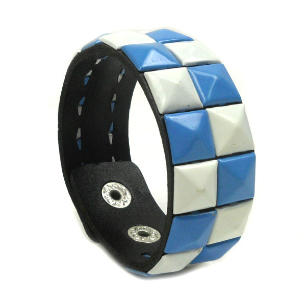 Synthetic Leather Studded Bangle Bracelet Adjustable Button