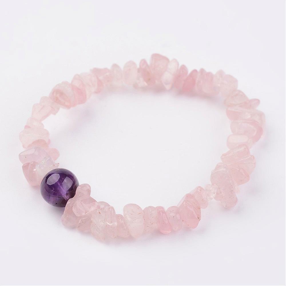Rose Quartz Amethyst Bracelet Crystal Gemstone Bangle Chakra Stress Anxiety