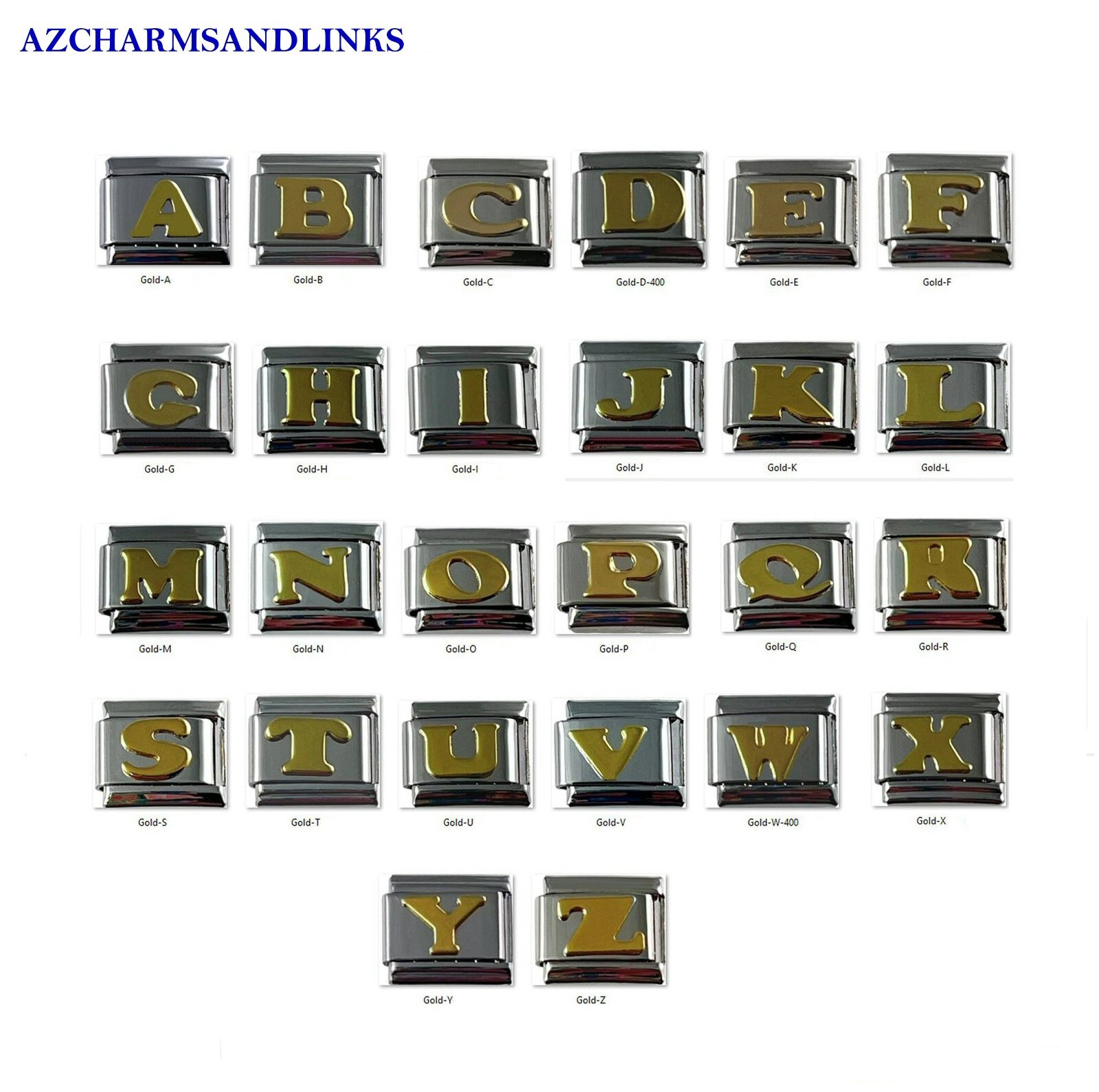 Italian Charms Gold Letters A-Z Italian Modular Charm Links for your Bracelet
