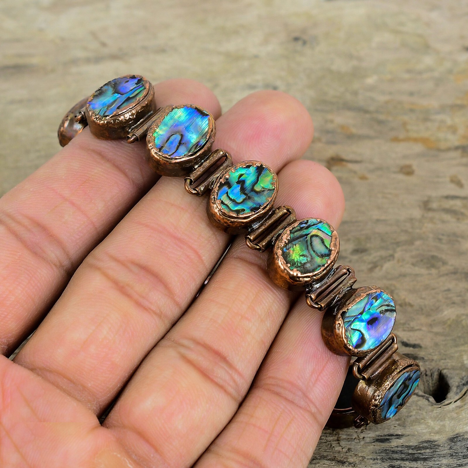 Womens day Deal Copper Abalone Shell Stone Chain New Electroformed Wife Bracelet