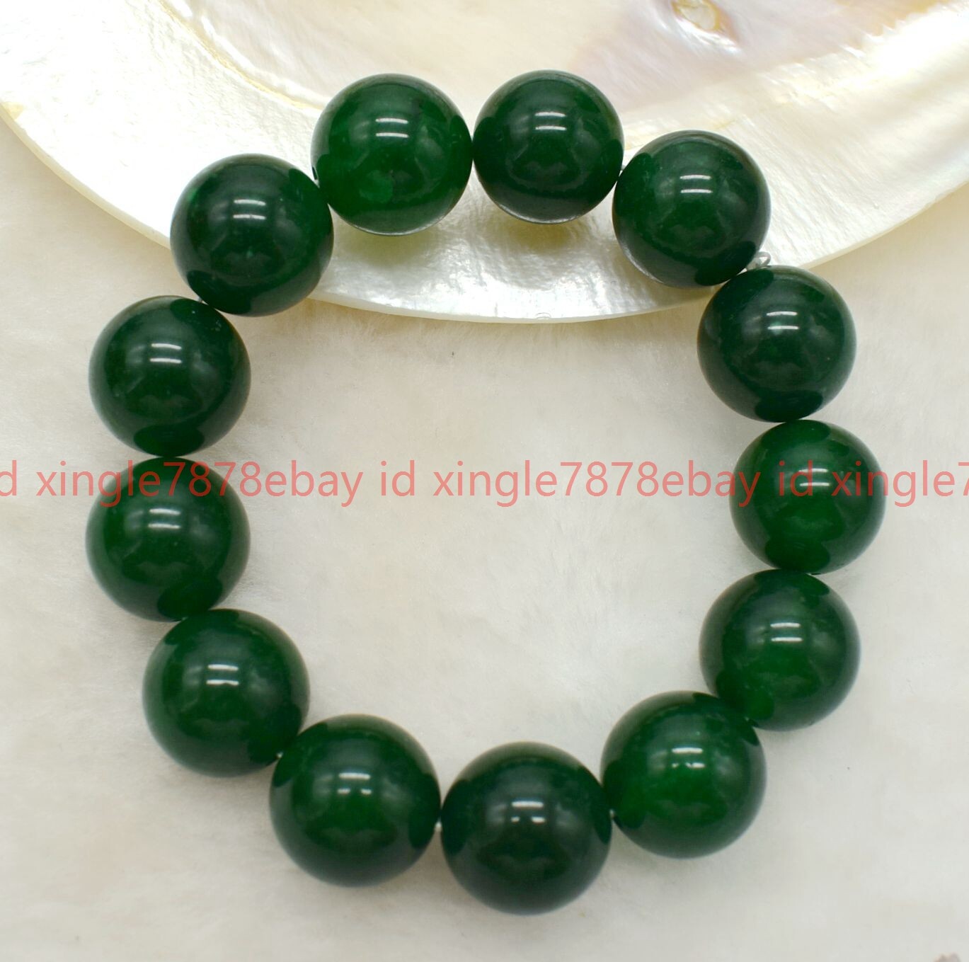 Beautiful Huge Natural 16mm Dark Green Jade Round Gemstone Beaded Bracelet 7.5in