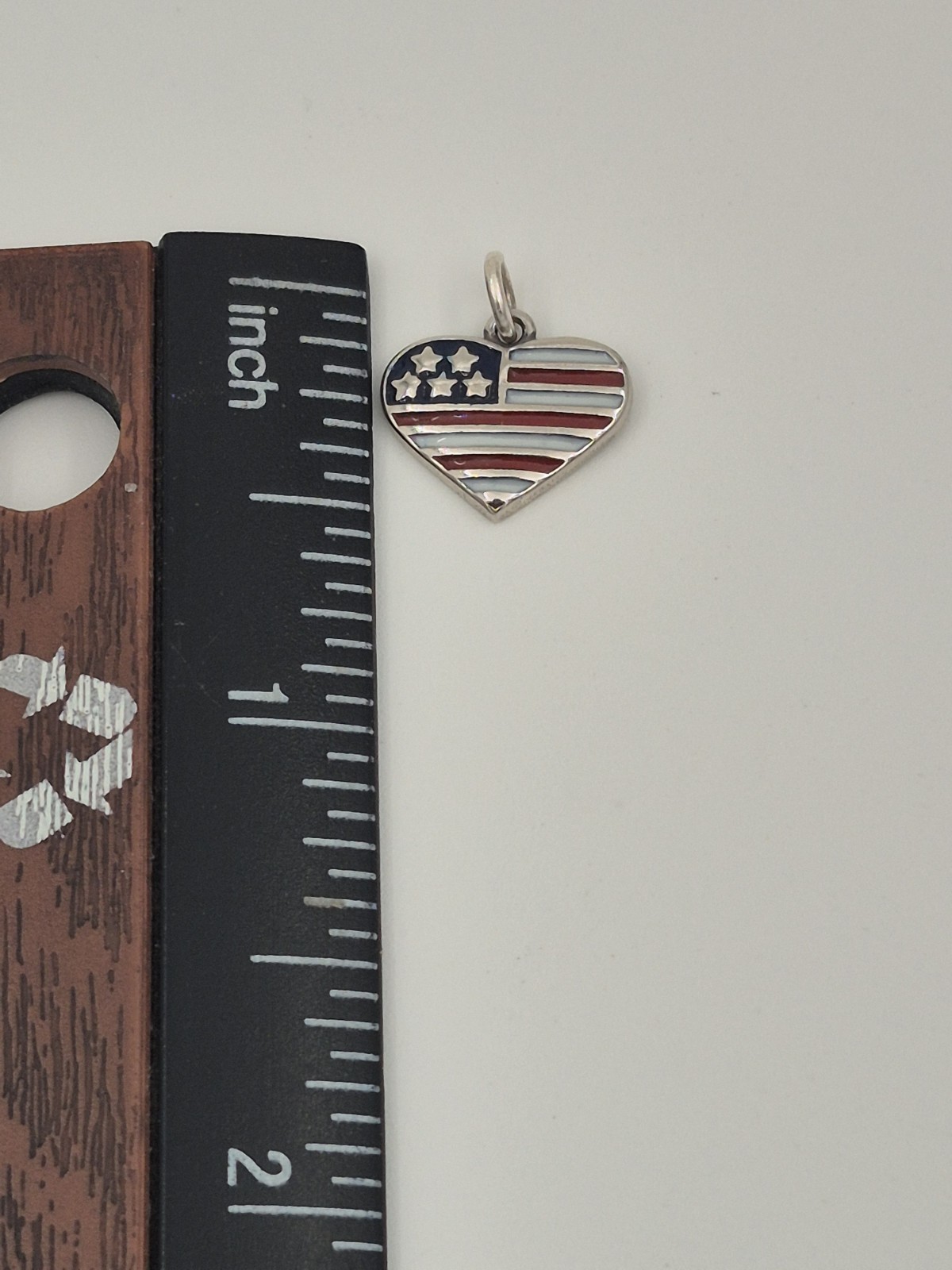 United States Flag Charm Pendant 925 Sterling Silver Enamel US Heart charm .925