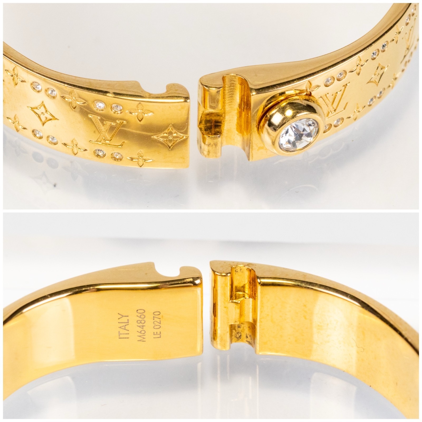 Louis Vuitton Nanogram Strass Bangle Bracelet M64860 Gold Tone Size S LV Auth
