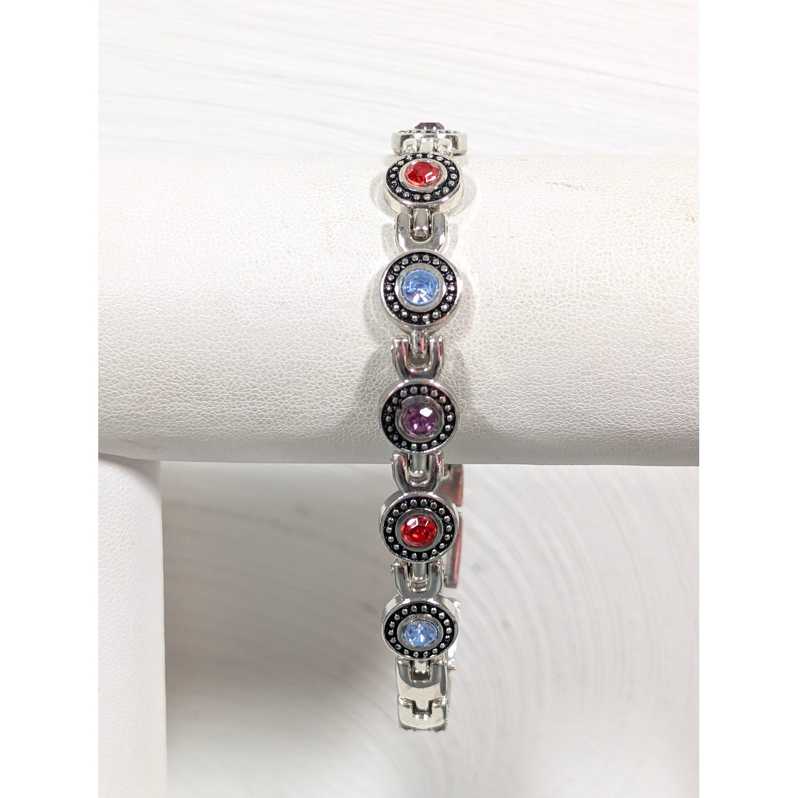 Multicolor Rhinestone Tennis Bracelet Silver Tone Red Blue Purple 7.75″