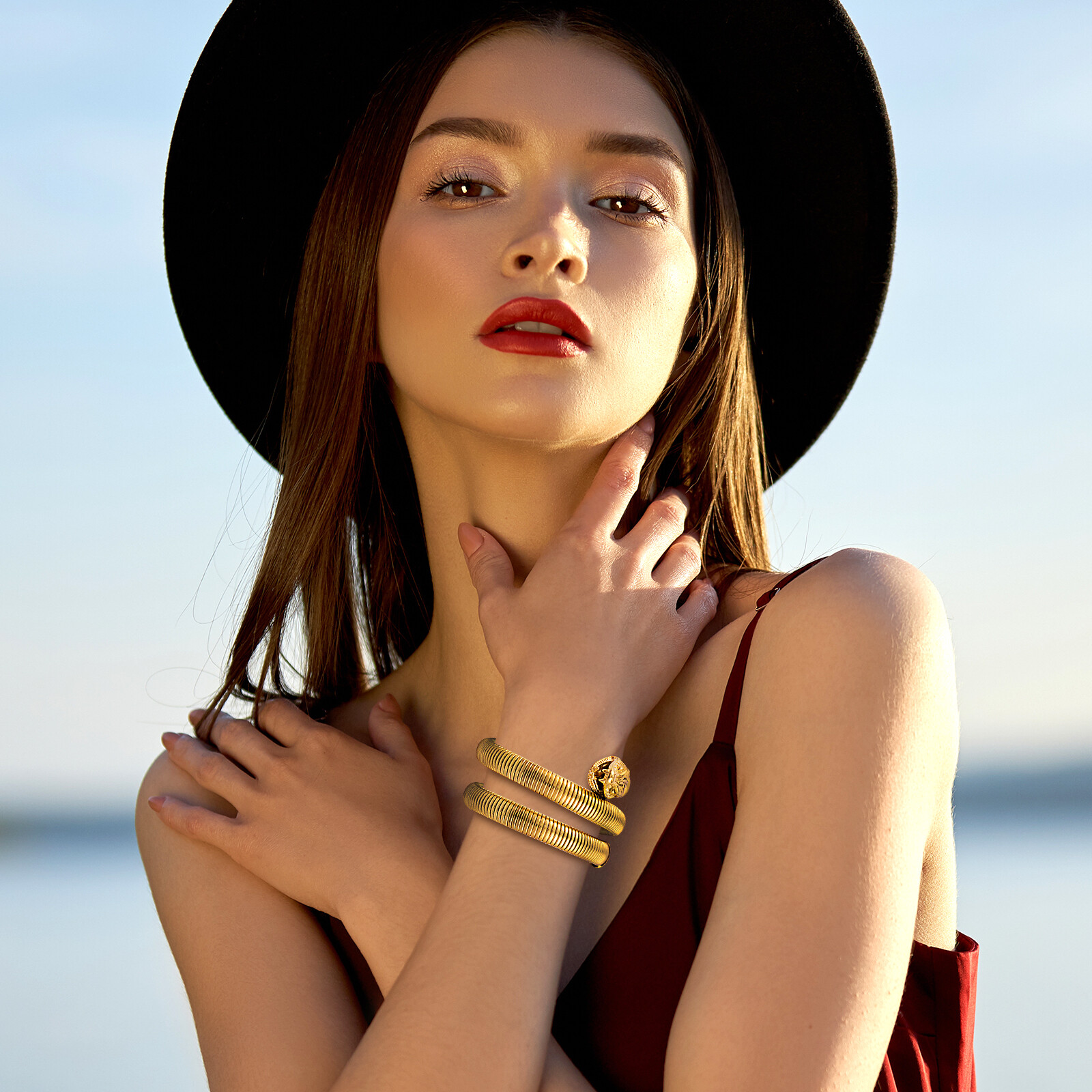 Women’s Mens Chunky Snake Wrap Bracelet Gold Plated Layered Cuff Stainless Steel