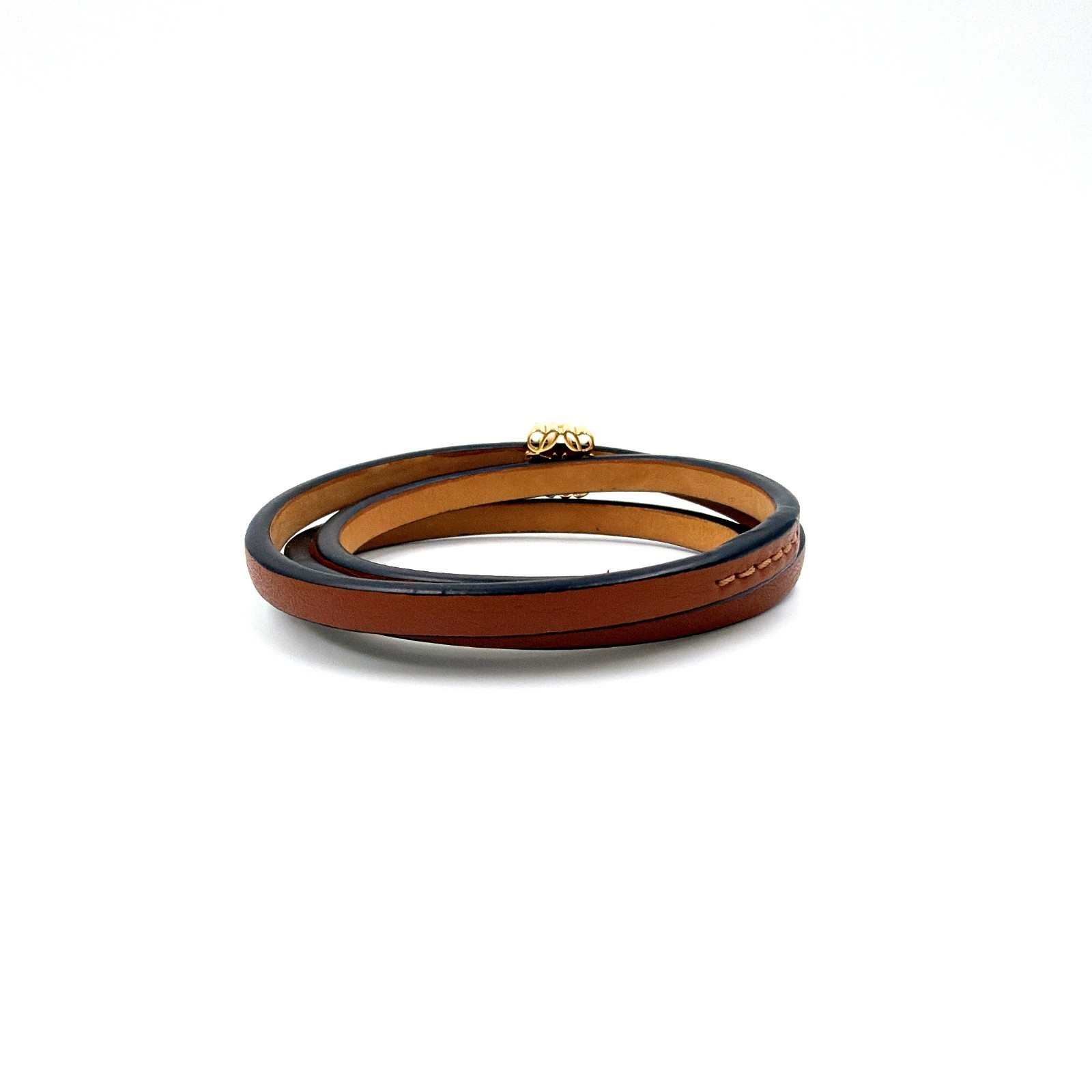 LOEWE Anagram Wrap Bracelet Brown Tan Leather Gold Plated Size M Spain Auth