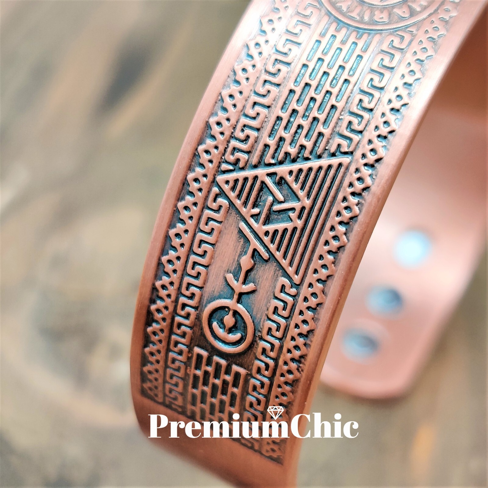 SOLID COPPER Magnetic Bracelet Arthritis Pain Therapy Energy Cuff Masonic Theme