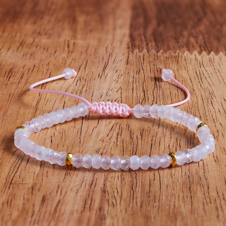 Rose Quartz Healing Dainty Women Hand13.made Adjustable Crystal Bracelet Gifts