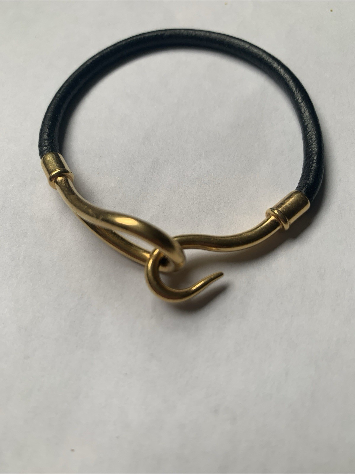 Hermes Leather Bracelet Women, Palladium Plated With Jumbo Hook