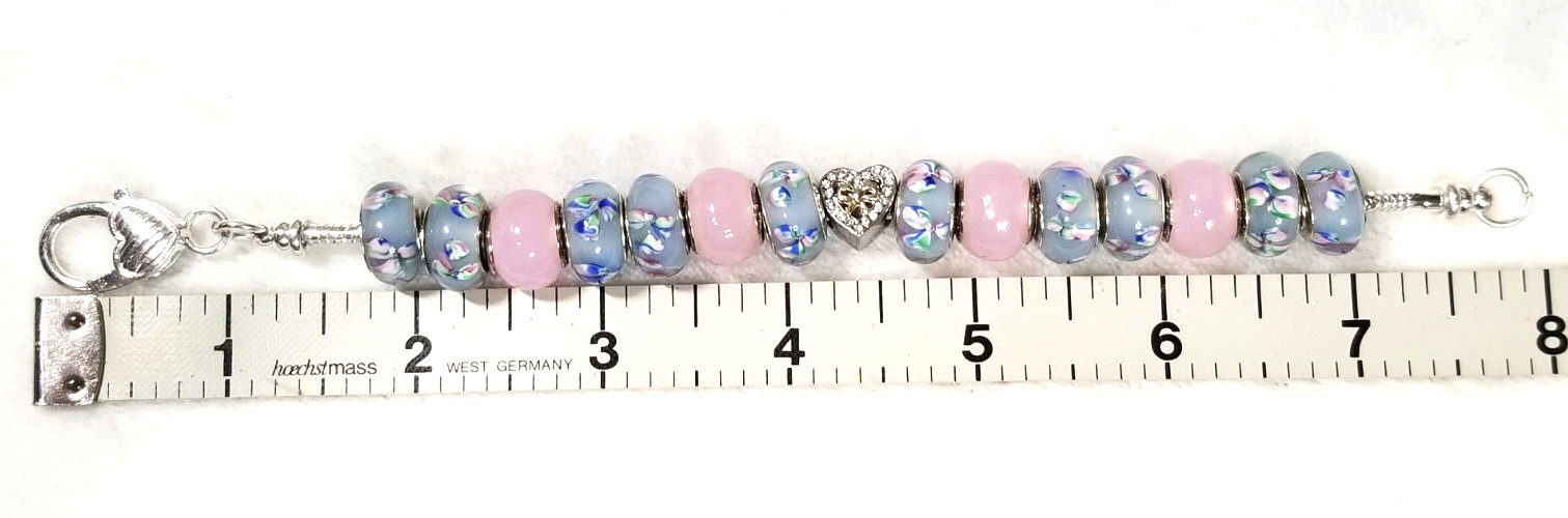 7.9″ Heart Bow Slider Charm Flower Murano Lampwork Glass Beads Spacers Bracelet