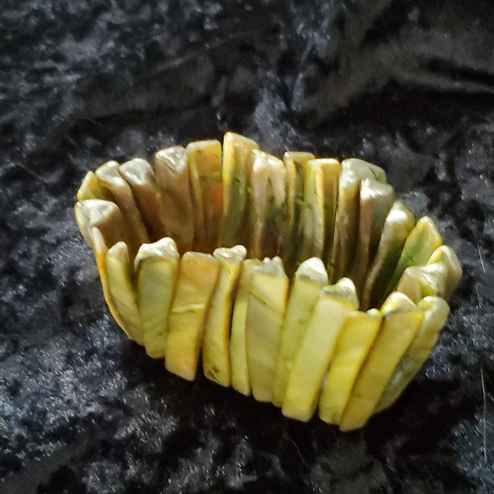 Abalone Shell Stretch Hinged Cuff Bangle Bracelet Green Yellow Rectangular Beads