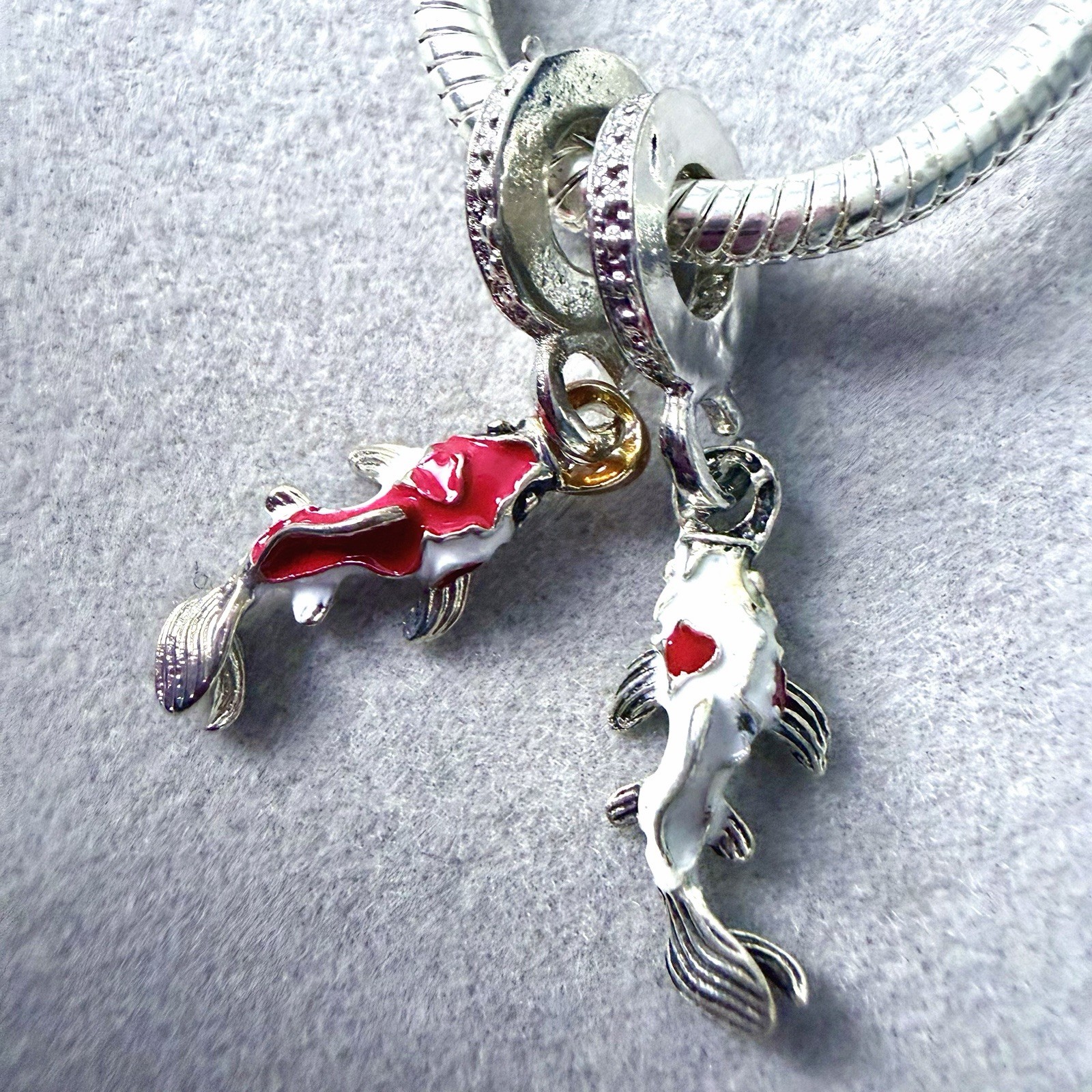 2PC Koi Fish Red Dangle Charms for European Charm Bracelet Snake Chain Beads