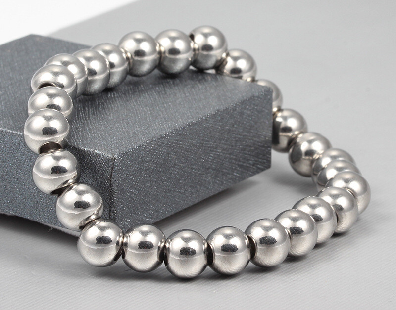 7-11″ 6/8/10mm Men/Women’​s Handmade Silver Gold Beads Stainless steel Bracelet