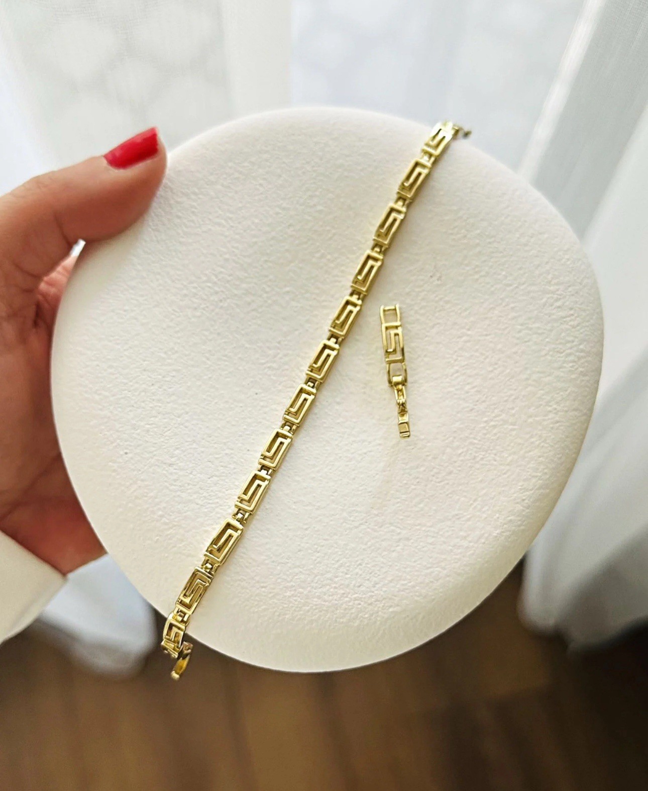 14k Gold Plated Greek Key Bracelet Minimalist Jewelry